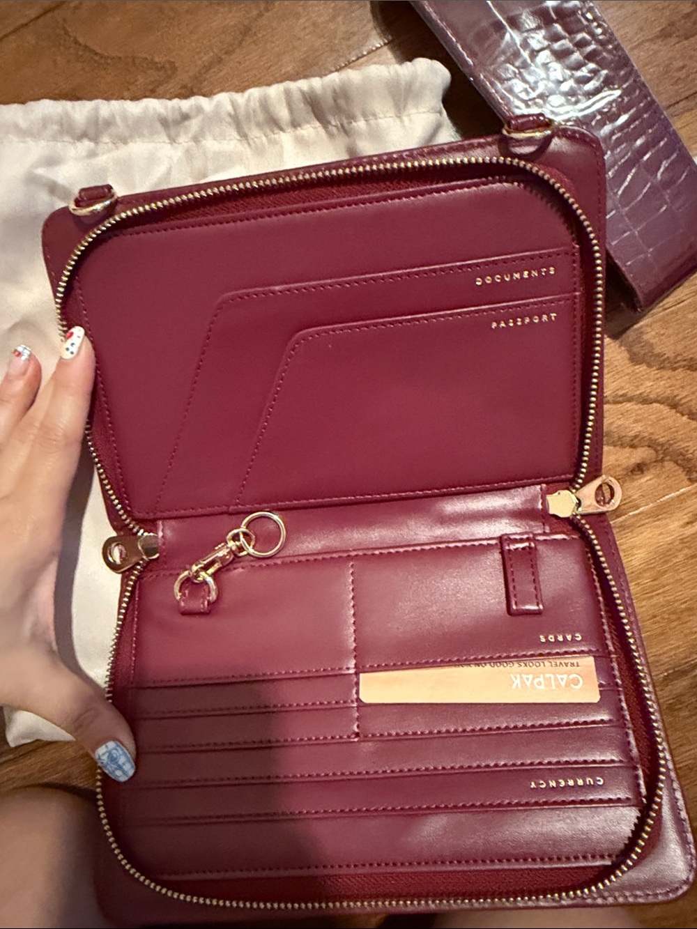 Calpak Croc-Embossed Zip Wallet Crossbody in Burgundy - Picture 2 of 2